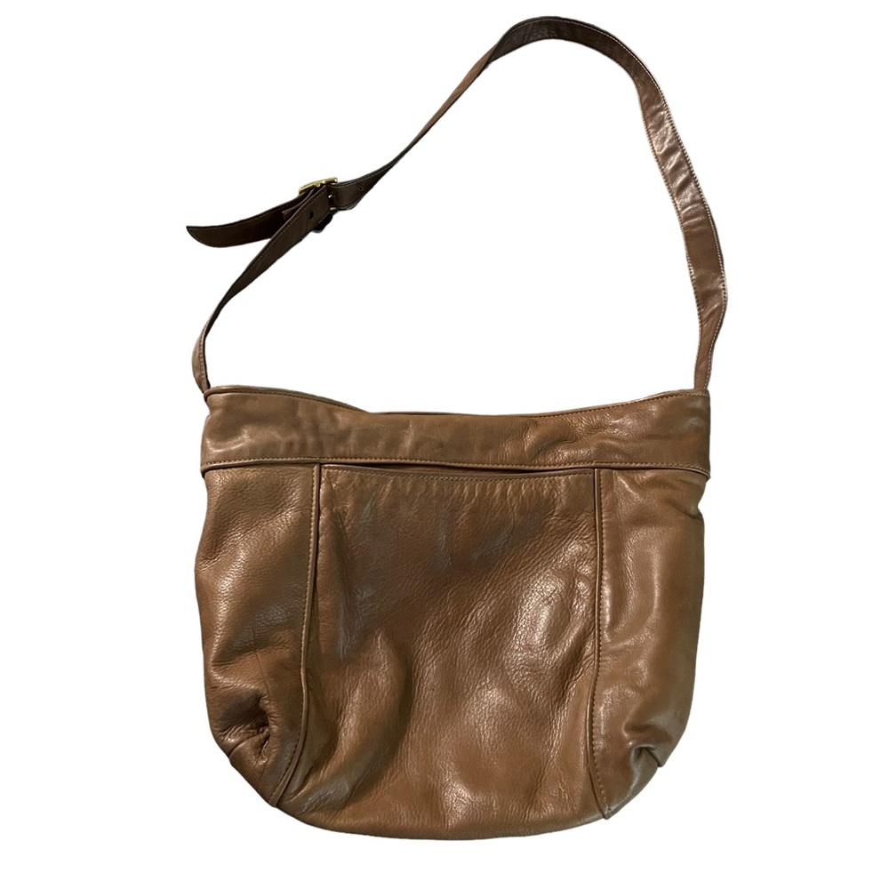 Vintage Autumn Forrest 100% Leather Crossbody Purse Camel Brown